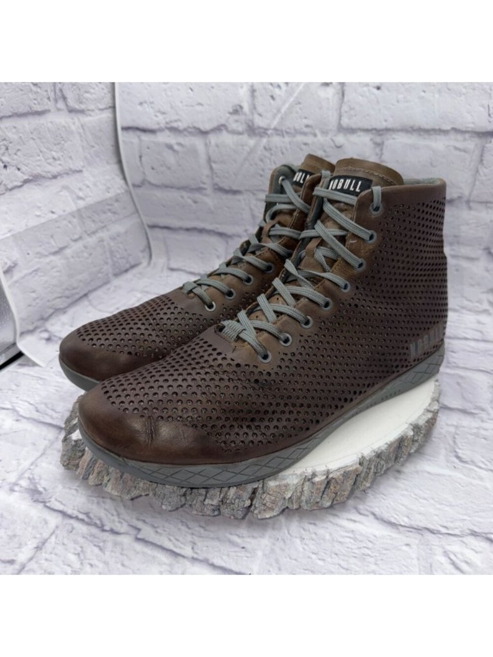 NOBULL High-Top Trainer Coffee Perforated Leather Gray Sole Mens Size 15 Sneaker
